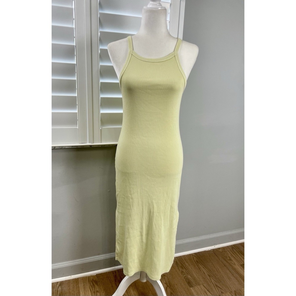 Old Navy Yellow High Neck Ribbed Sleeveless Maxi Dress M Petite Stretchy Bodycon